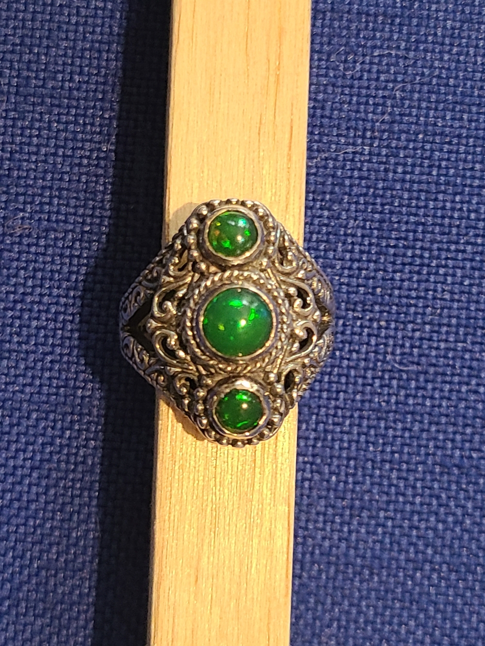 Sarda Green Ethiopean Opal Sterling Silver Ring Sz 7